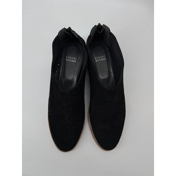 Stuart Weitzman Women’s Ankle Boot Black Perforated Suede 8.5 - Picture 2 of 4